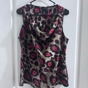 Metaphor Black and Pink Leopard Print Cowl Neck Blouse